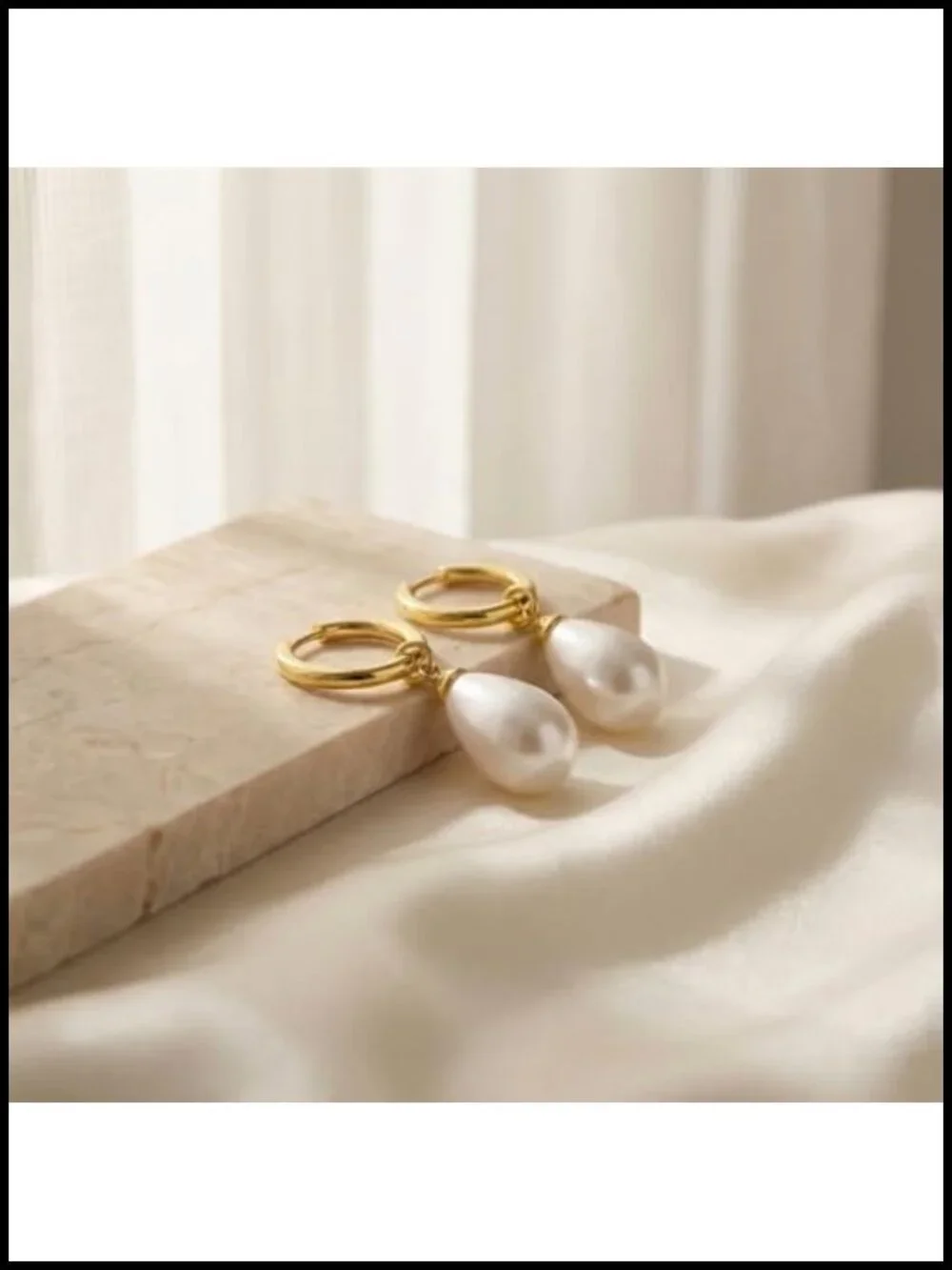 18K Gold Plated Teardrop Pearl Dangle Huggie Hoop Earrings Hypoallergenic